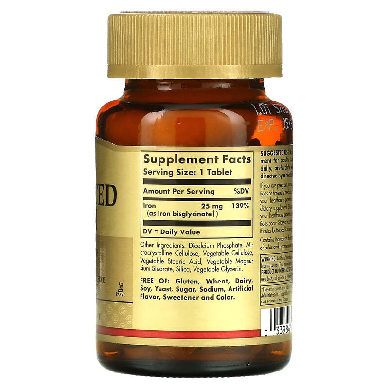 Solgar, Chelated Iron, 100 Tablets 33984006805