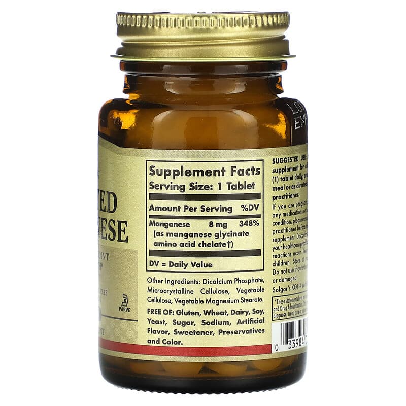 Solgar, Chelated Manganese, 100 Tablets 33984007208