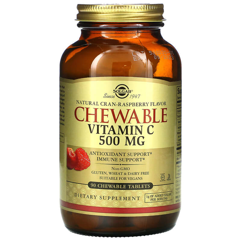 Solgar Chewable Vitamin C Natural Cran-Raspberry 500 mg 90 Chewable Tablets 33984004085
