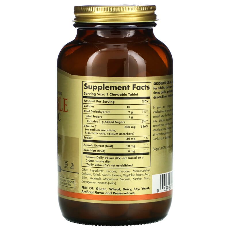 Solgar, Chewable Vitamin C, Natural Orange, 90 Chewable Tablets 33984004078