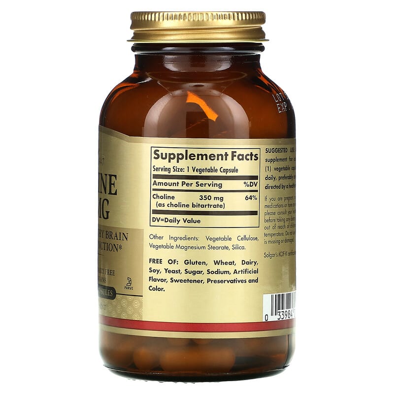 Solgar, Choline, 350 mg, 100 Vegetable Capsule 33984008304