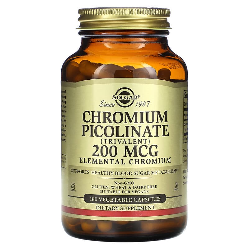 Solgar Chromium Picolinate 200 mcg 180 Vegetable Capsules 33984008670
