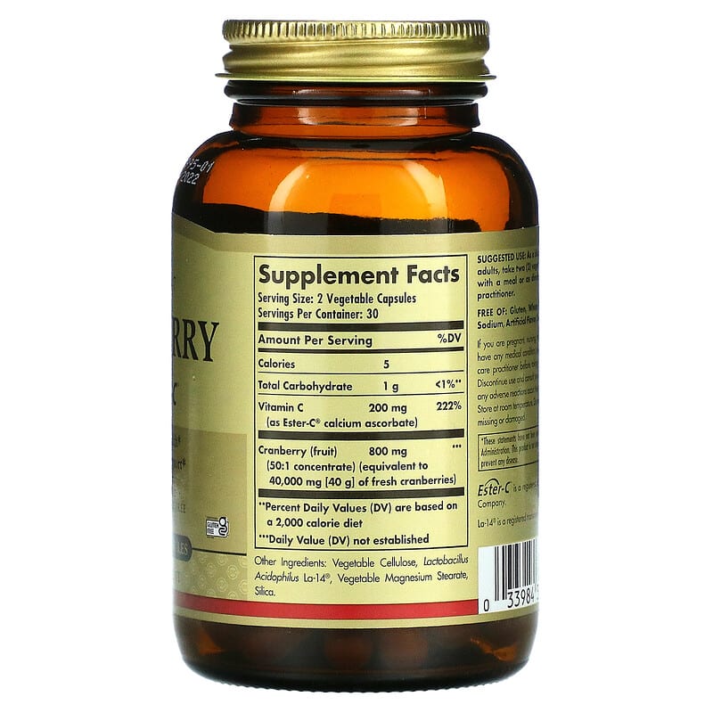 Solgar, Cranberry Plus Ester-C, 60 Vegetable Capsules 33984314054