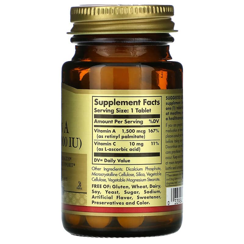 Solgar, Dry Vitamin A, 1,500 mcg (5,000 IU), 100 Tablets 33984028203