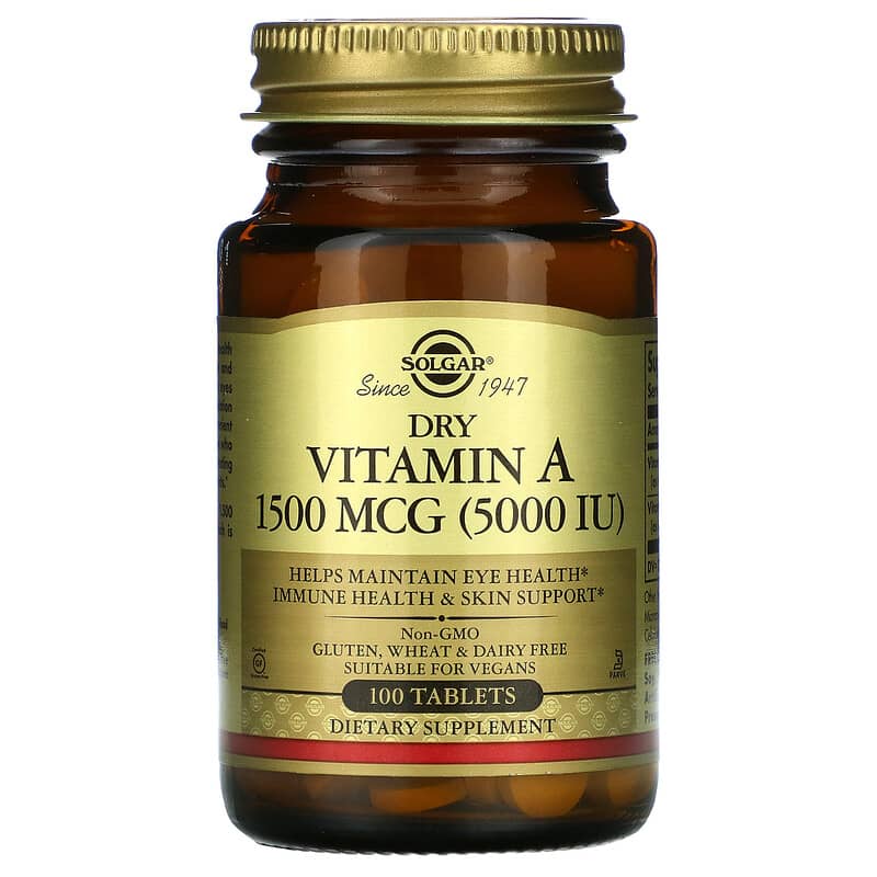 Solgar Dry Vitamin A 1,500 mcg (5,000 IU) 100 Tablets 33984028203