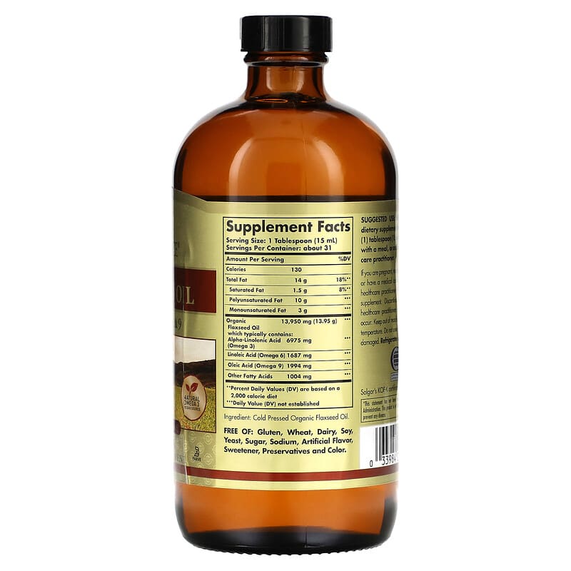 Solgar, Earth Source, Organic Flaxseed Oil, 16 fl oz (473 ml) 33984011328