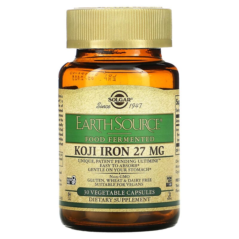 Solgar, EarthSource Food Fermented, Koji Iron, 27 mg, 30 Vegetable Capsules 33984005341