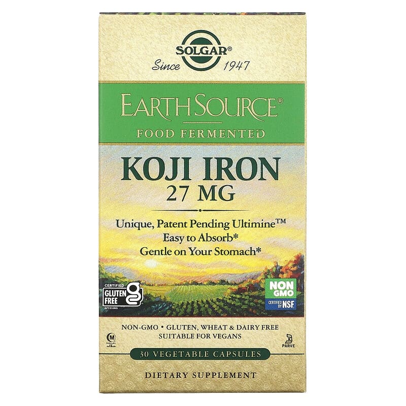 Solgar EarthSource Food Fermented Koji Iron 27 mg 30 Vegetable Capsules 33984005341