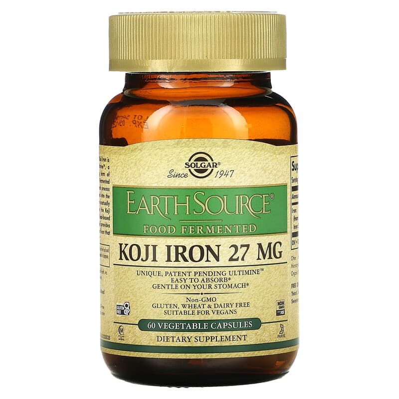 Solgar, EarthSource Food Fermented, Koji Iron, 27 mg, 60 Vegetable Capsules 33984005358