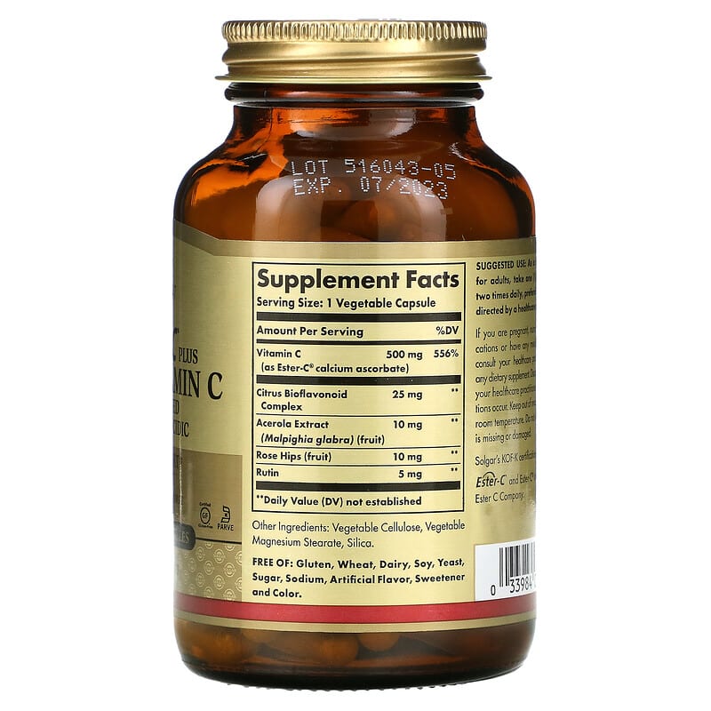 Solgar, Ester-C Plus, Vitamin C,  500 mg, 100 Vegetable Capsules 33984010390