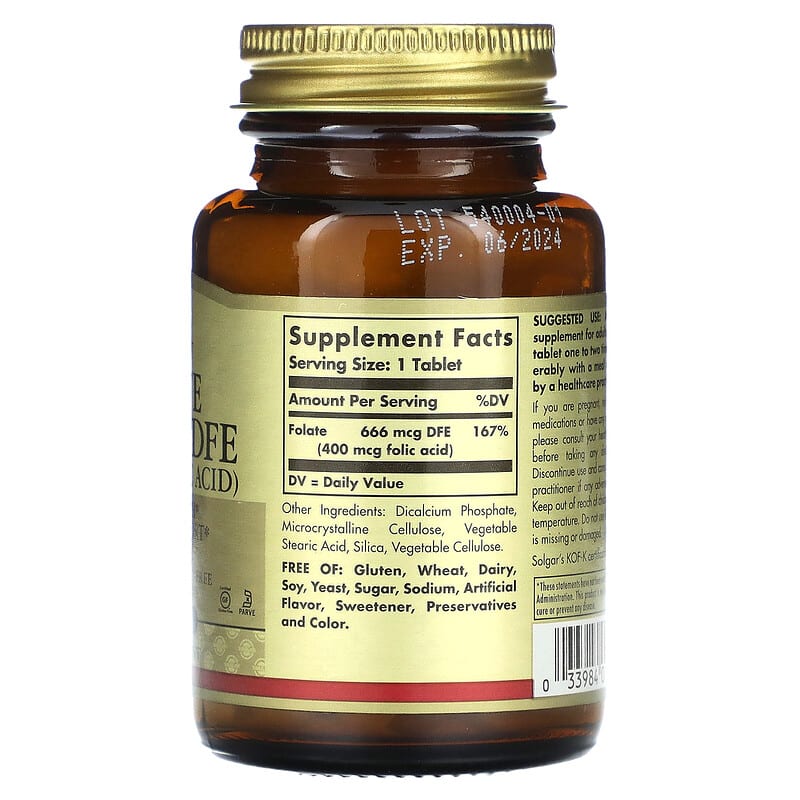 Solgar, Folate, 400 mcg, 250 Tablets 33984010819