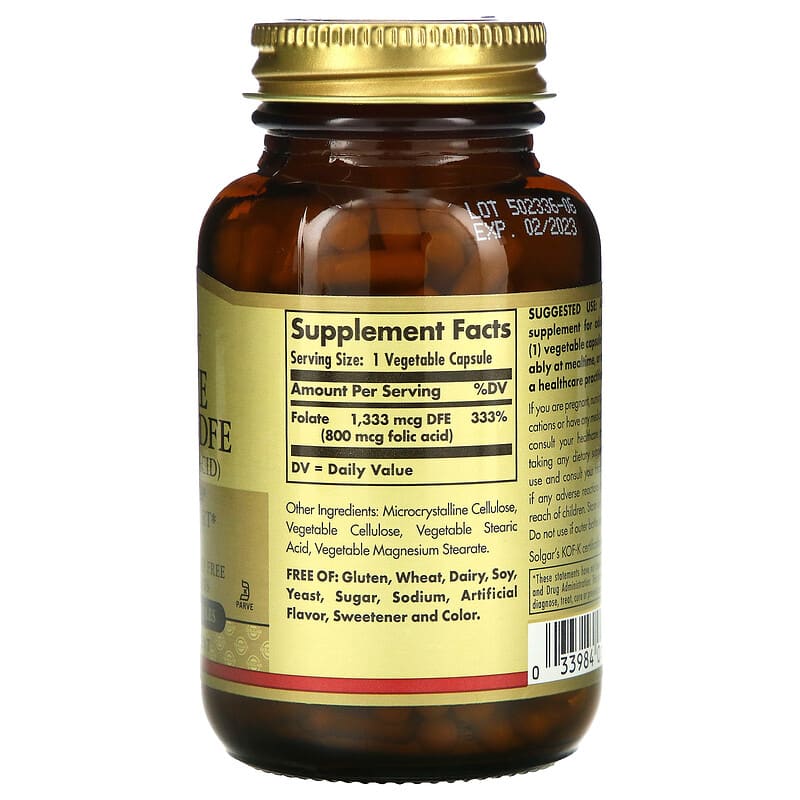 Solgar, Folate, 800 mcg, 250 Vegetable Capsules 33984010925