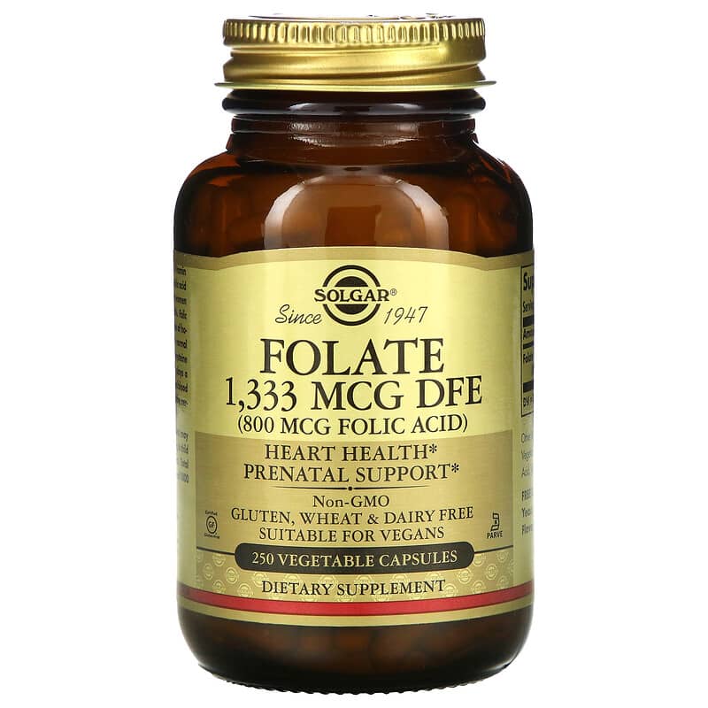 Solgar Folate 800 mcg 250 Vegetable Capsules 33984010925