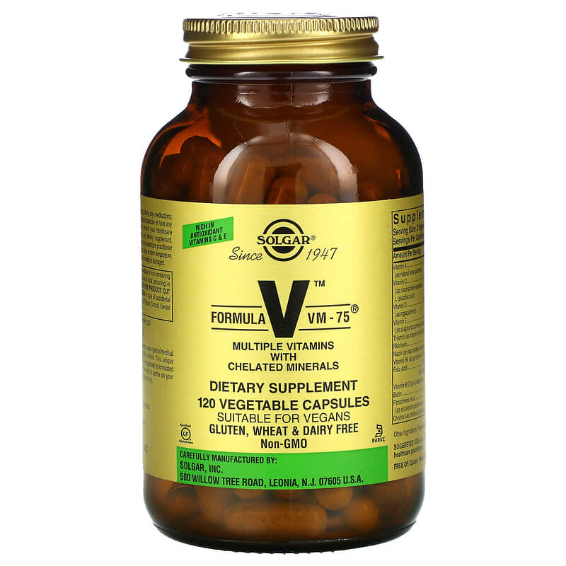 Solgar Formula V VM-75 Multiple Vitamins with Chelated Minerals 120 Vegetable Capsules 33984011670