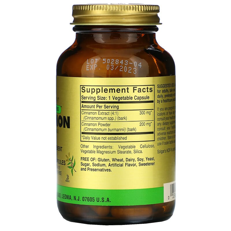 Solgar, Full Potency Herbs, Cinnamon, 100 Vegetable Capsules 33984008779