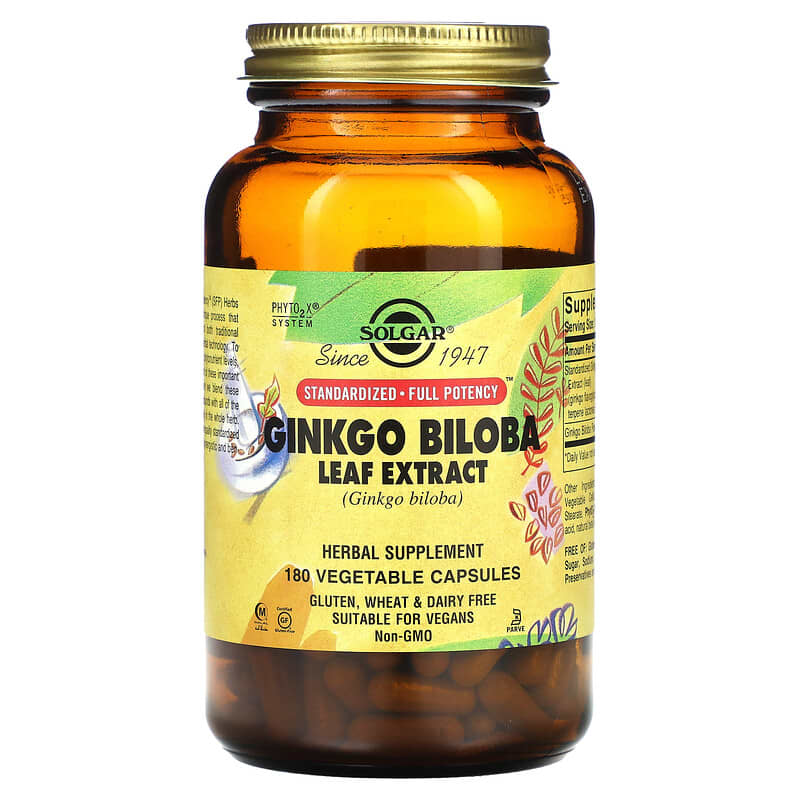 Solgar Ginkgo Biloba Leaf Extract 180 Vegetable Capsules 33984041325