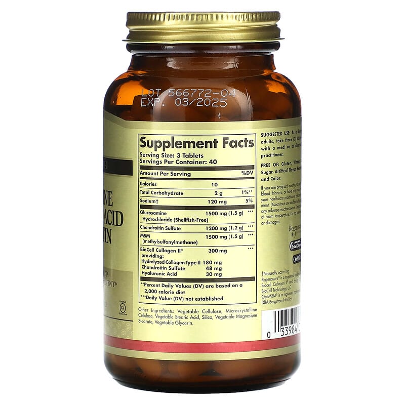 Solgar, Glucosamine Hyaluronic Acid Chondroitin MSM, 120 Tablets 33984013179