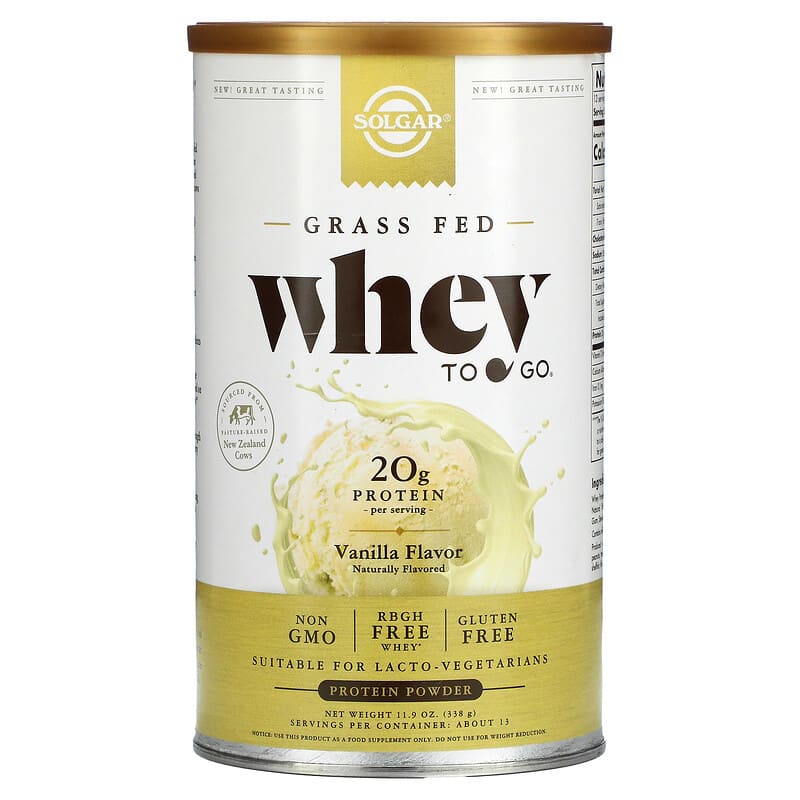 Solgar Grass Fed Whey To Go Protein Powder Vanilla 11.9 oz (338 g) 33984036673
