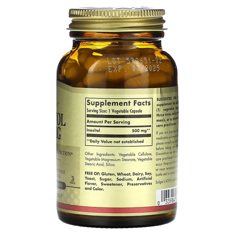 Solgar, Inositol, 500 mg, 100 Vegetable Capsules 33984014503