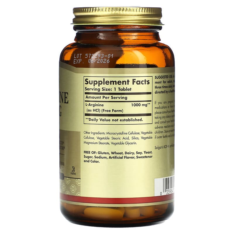 Solgar, L-Arginine, Free Form, 1,000 mg, 90 Tablets 33984001503