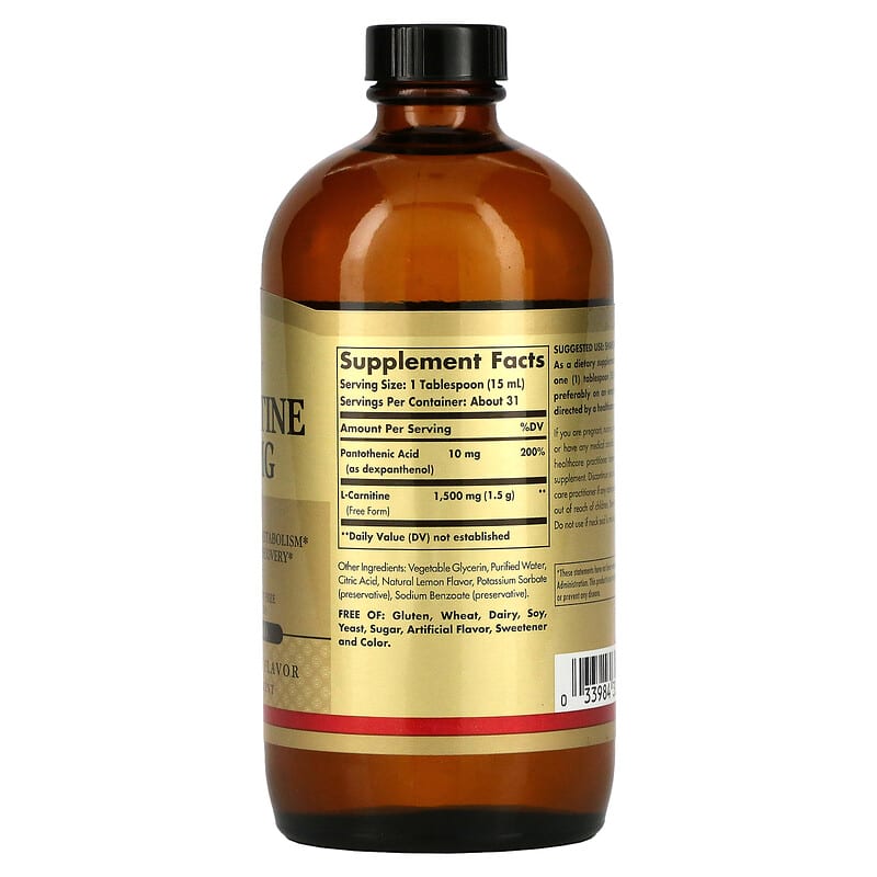 Solgar, L-Carnitine, Natural Lemon, 1,500 mg, 16 fl oz (473 ml) 33984307216