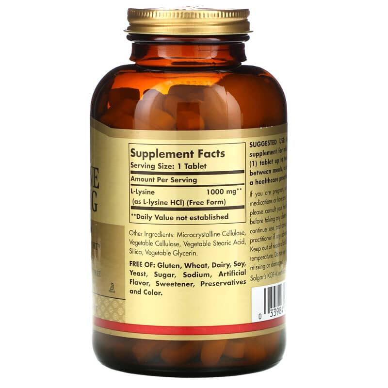 Solgar, L-Lysine, Free Form, 1,000 mg, 250 Tablets 33984017023