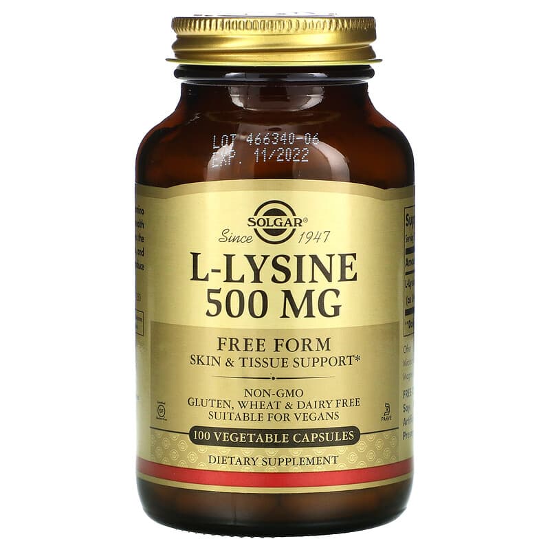 Solgar L-Lysine Free Form 500 mg 100 Vegetable Capsules 33984016811