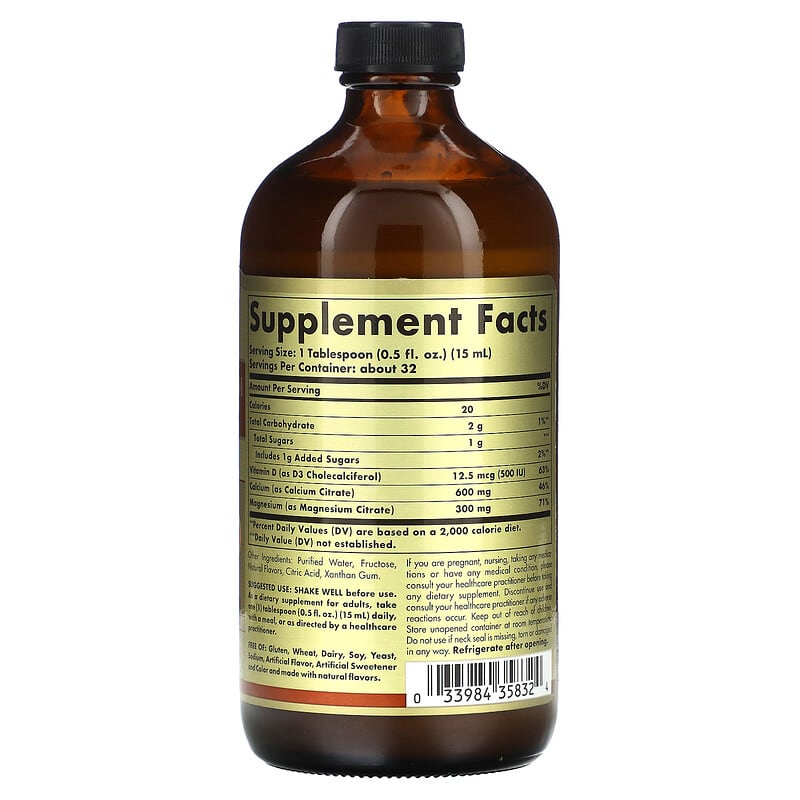 Solgar, Liquid Calcium Magnesium Citrate with Vitamin D3, Orange-Vanilla, 16 fl oz (473 ml) 33984358324