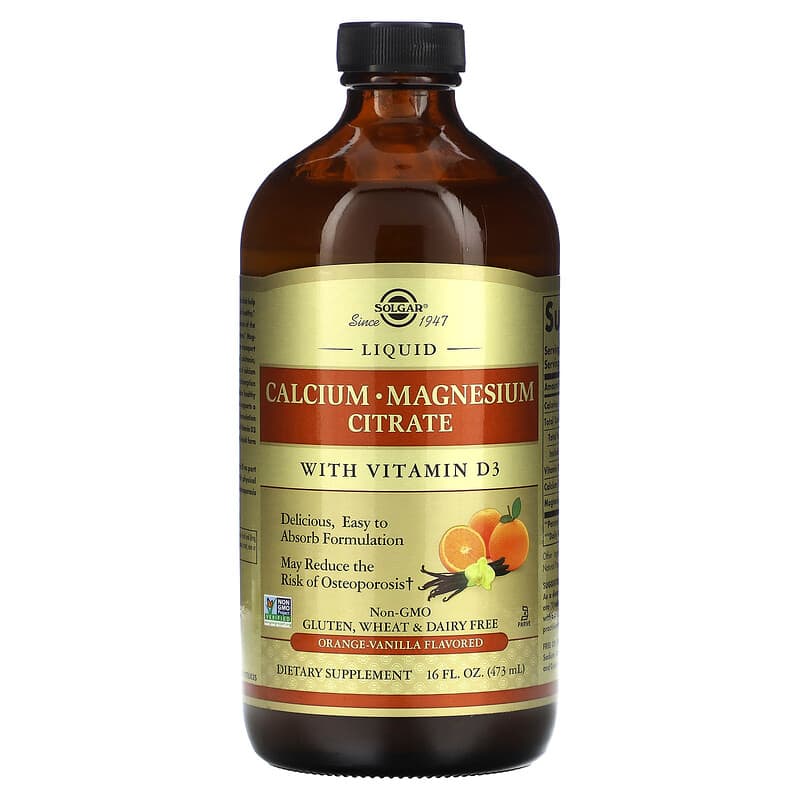 Solgar Liquid Calcium Magnesium Citrate with Vitamin D3 Orange-Vanilla 16 fl oz (473 ml) 33984358324