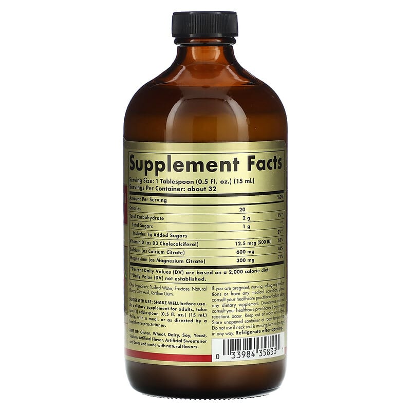 Solgar, Liquid Calcium Magnesium Citrate with Vitamin D3, Strawberry, 16 fl oz (473 ml) 33984358331