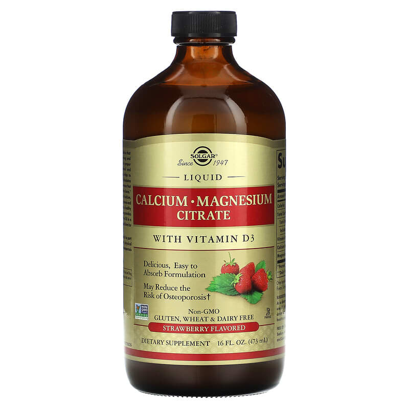Solgar Liquid Calcium Magnesium Citrate with Vitamin D3 Strawberry 16 fl oz (473 ml) 33984358331