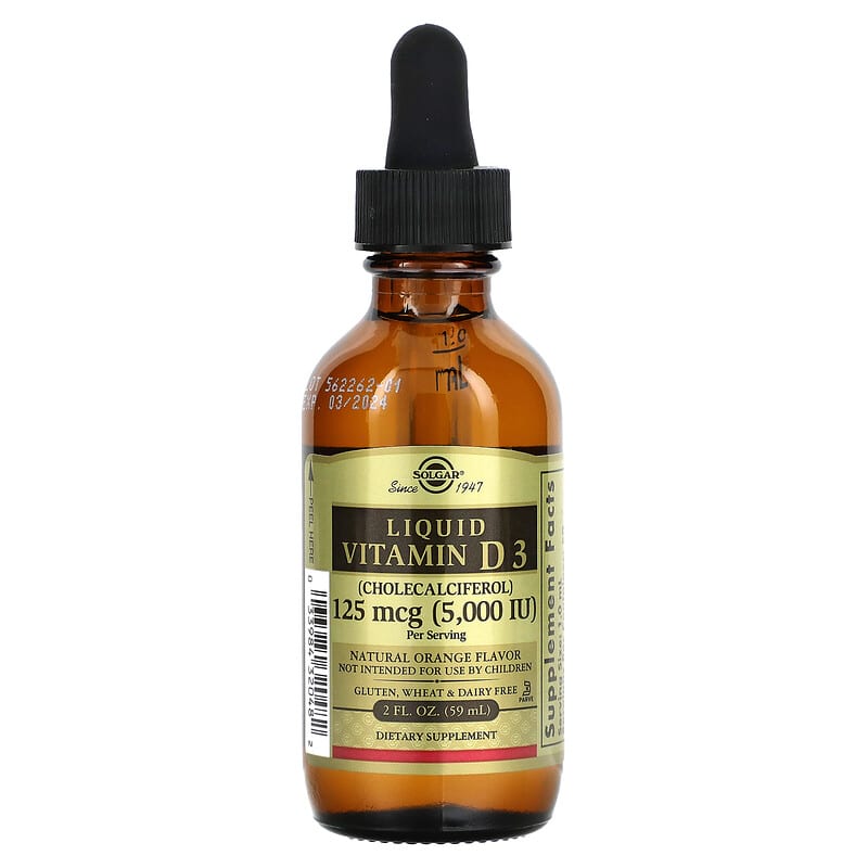 Solgar Liquid Vitamin D3 Natural Orange  125 mcg (5,000 IU) 2 fl oz (59 ml) 33984320482