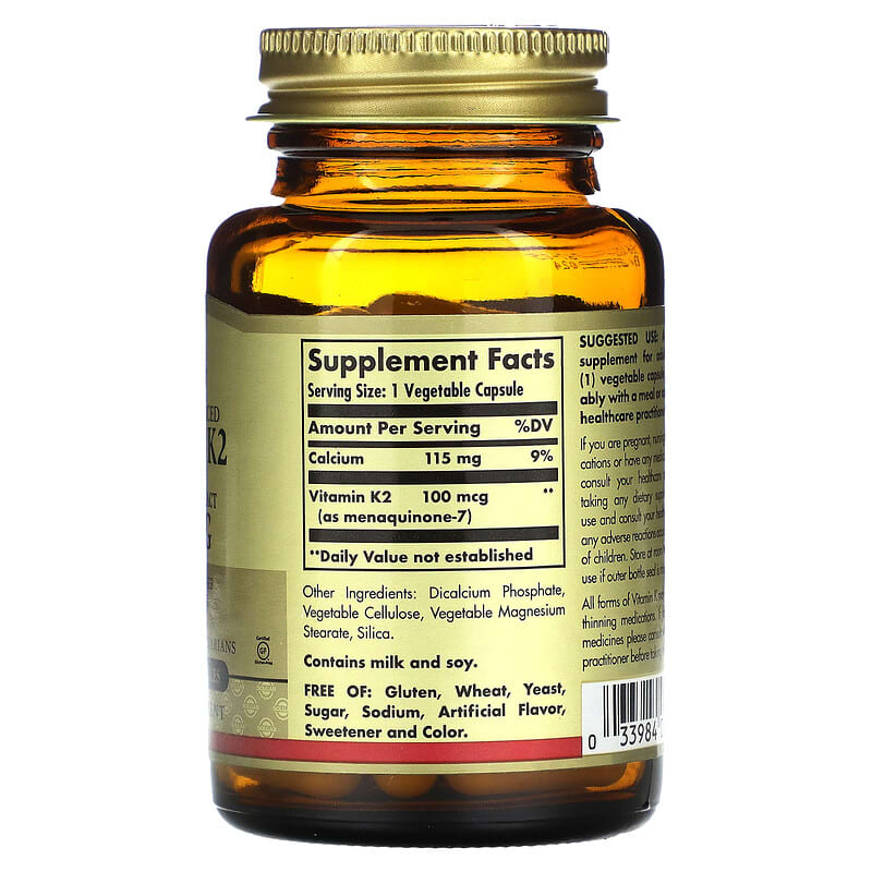 Solgar, Naturally Sourced Vitamin K2, 100 mcg, 50 Vegetable Capsules 33984036031