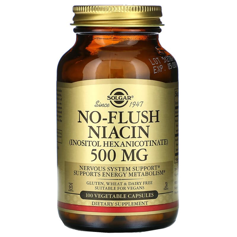 Solgar No-Flush Niacin 500 mg 100 Vegetable Capsules 33984019119