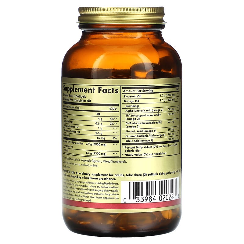 Solgar, Omega 3-6-9, 1,300 mg, 120 Softgels 33984020283