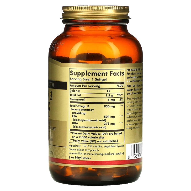 Solgar, Omega 3, EPA & DHA, Triple Strength, 950 mg, 100 Softgels 33984020580