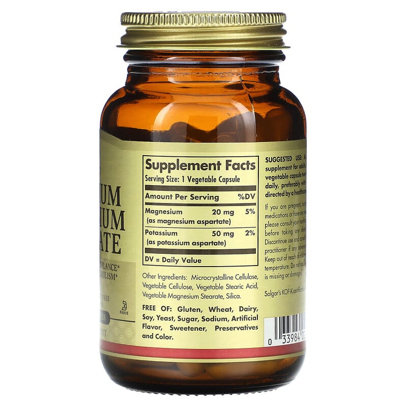 Solgar, Potassium Magnesium Aspartate, 90 Vegetable Capsules 33984022676