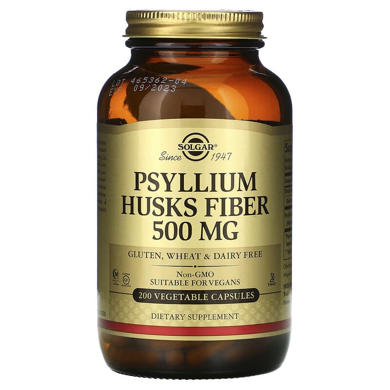 Solgar Psyllium Husks Fiber 500 mg 200 Vegetable Capsules 33984023154