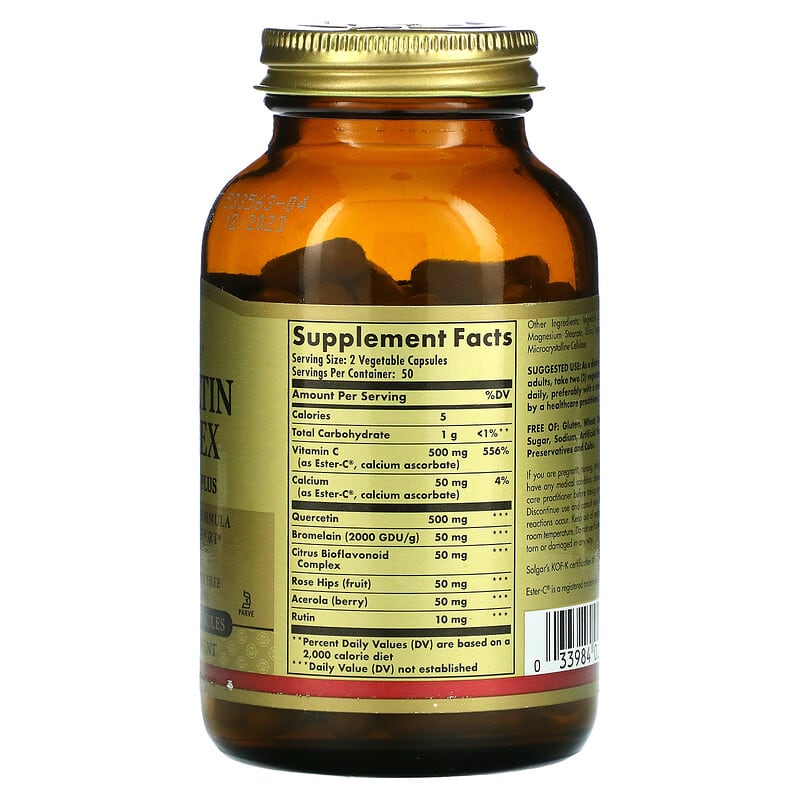 Solgar, Quercetin Complex with Ester-C Plus, 100 Vegetable Capsules 33984023192
