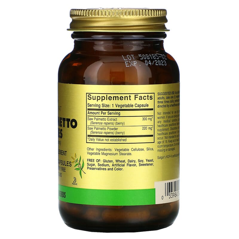 Solgar, Saw Palmetto Berries, 100 Vegetable Capsules 33984040236