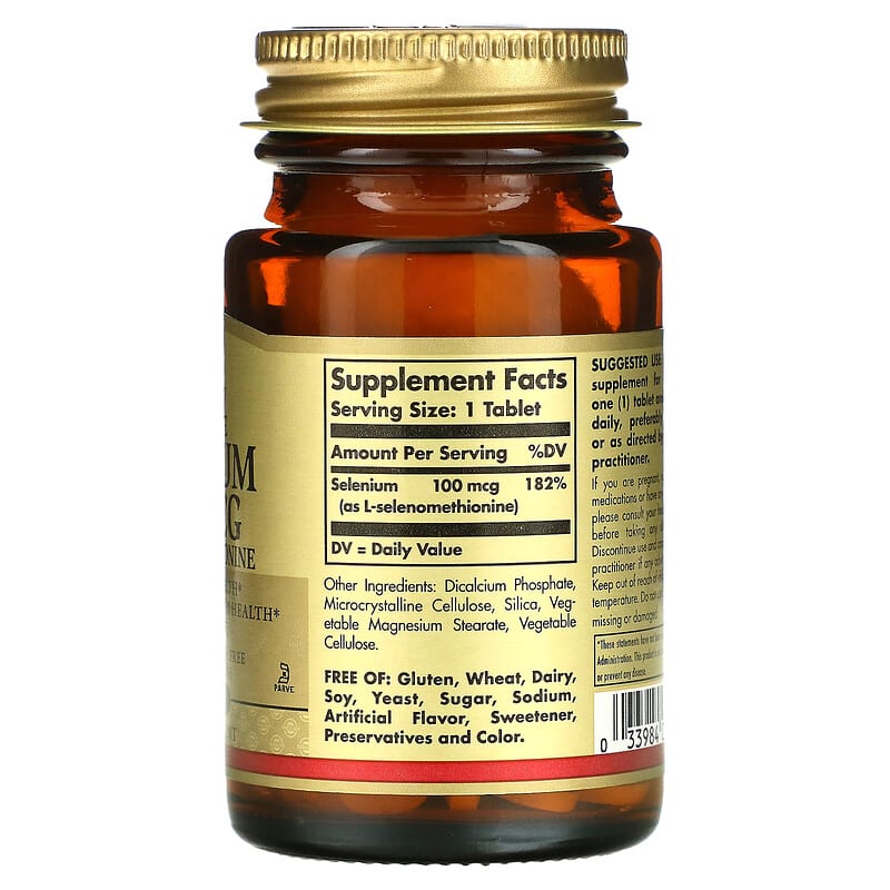 Solgar, Selenium, Yeast-Free, 100 mcg, 100 Tablets 33984025516