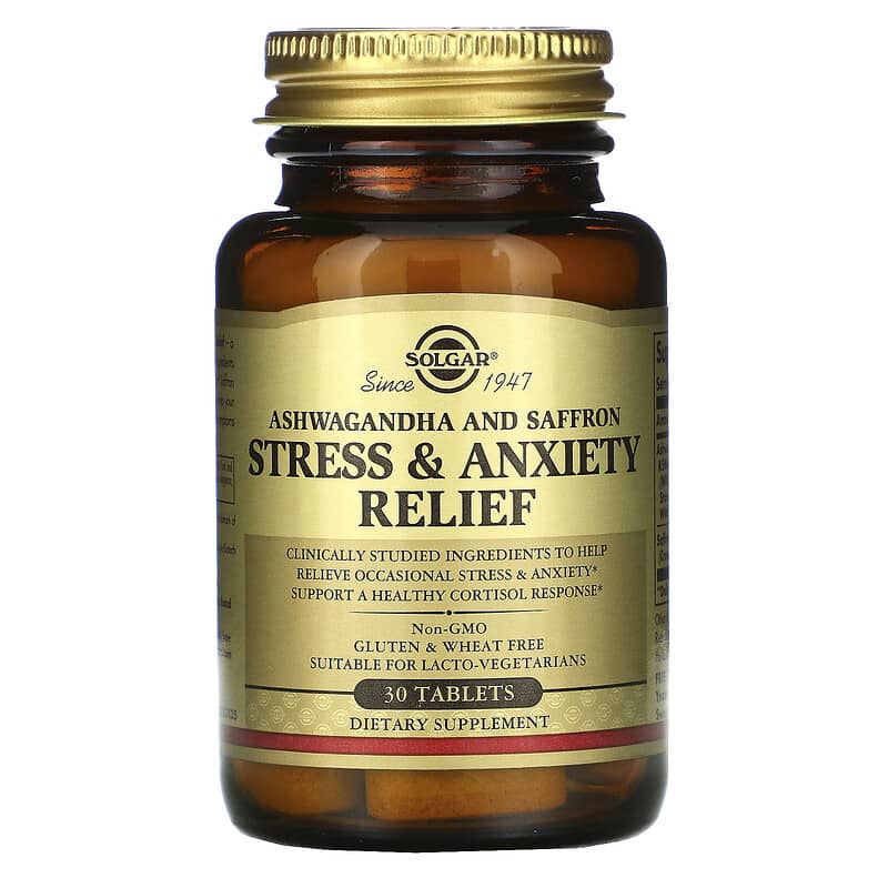 Solgar, Stress & Anxiety Relief, Ashwagandha and Saffron, 30 Tablets 33984005532