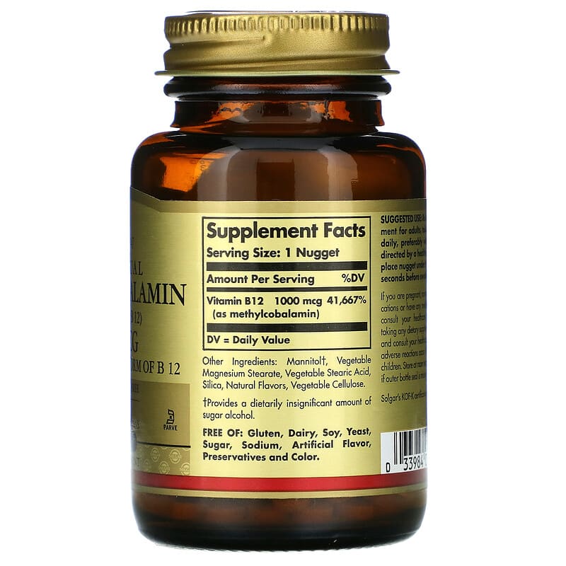 Solgar, Sublingual Methylcobalamin (Vitamin B12), 1,000 mcg, 60 Nuggets 33984019515
