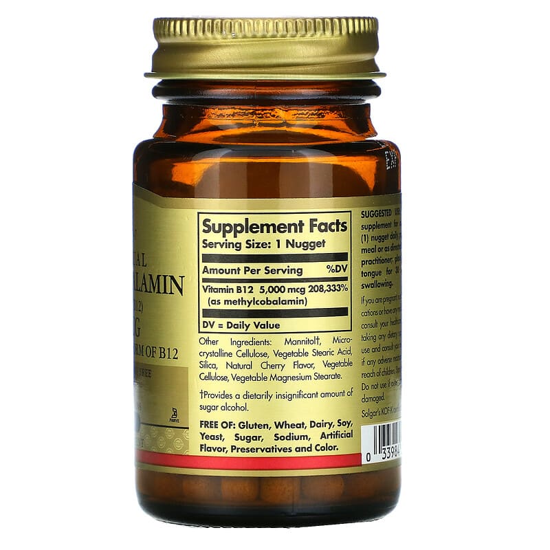 Solgar, Sublingual Methylcobalamin (Vitamin B12), 5,000 mcg, 30 Nuggets 33984019584