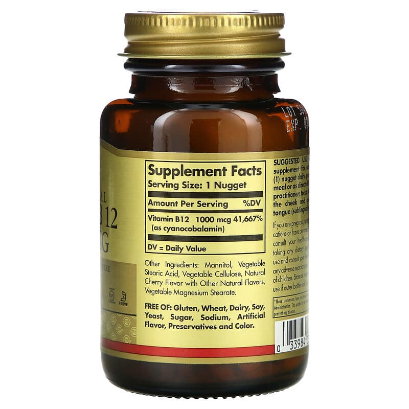 Solgar, Sublingual Vitamin B12, 1,000 mcg, 250 Nuggets 33984032309
