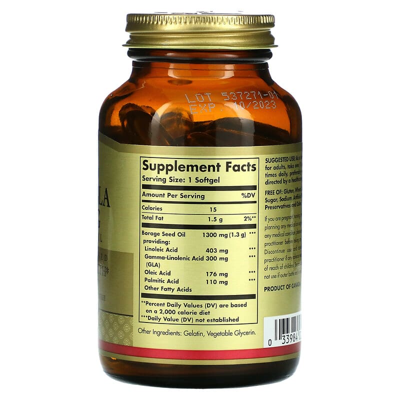 Solgar, Super GLA, Borage Oil, Women's Health, 300 mg, 60 Softgels 33984026766