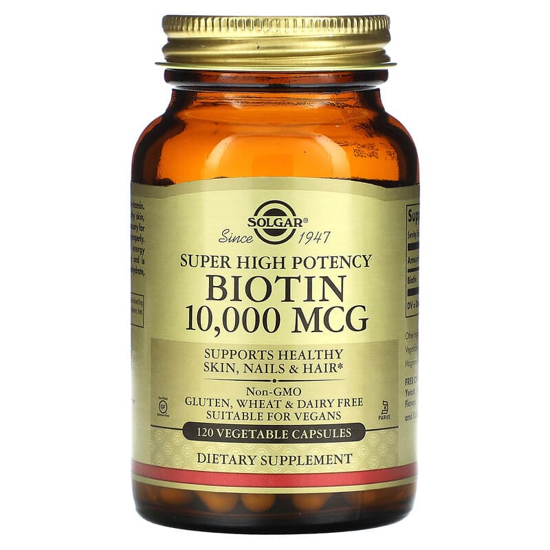 Solgar Super High Potency Biotin 10,000 mcg 120 Vegetable Capsules 33984523920