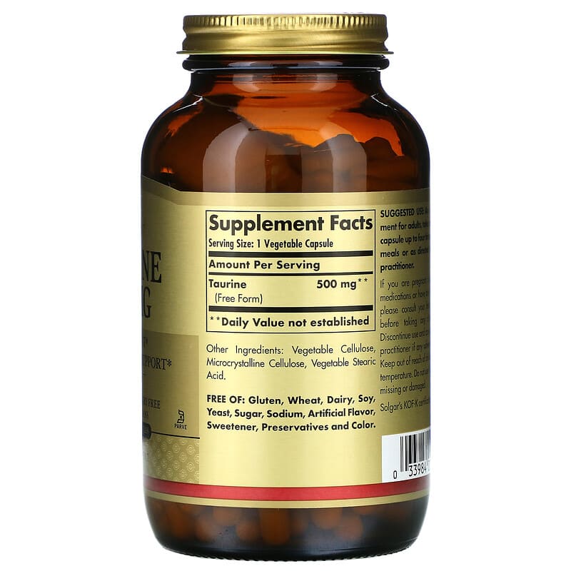 Solgar, Taurine, 500 mg, 250 Vegetable Capsules 33984027022