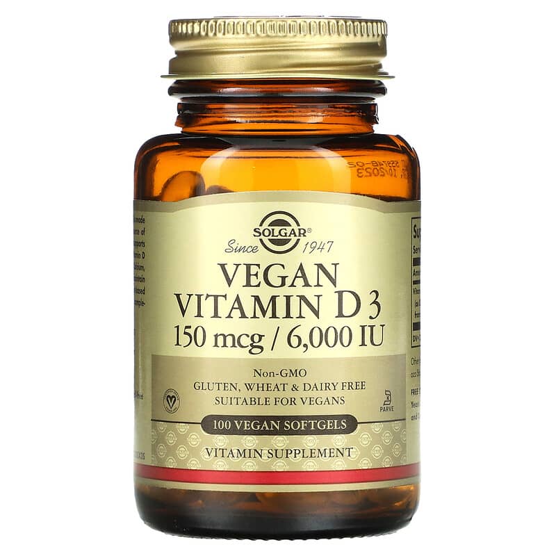 Solgar Vegan Vitamin D3 150 mcg/6,000 IU 100 Vegan Softgels 33984303355