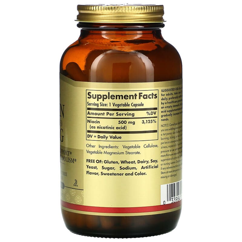 Solgar, Vitamin B3 (Niacin), 500 mg, 250 Vegetable Capsules 33984018525